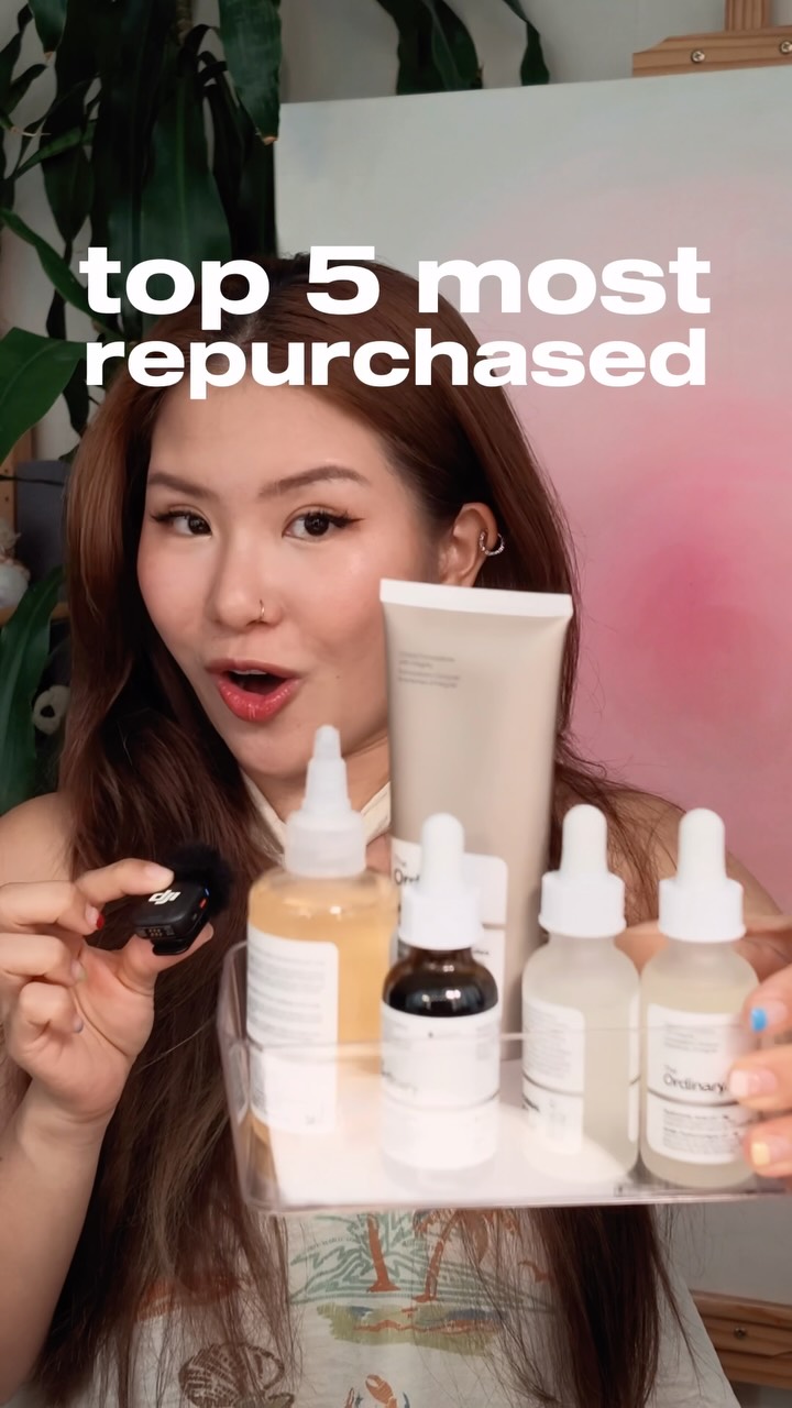 The Ordinary Meta ad creative — “Top 5 most repurchased” — 10-year, 100-product testimonial